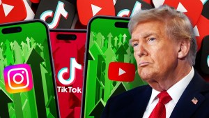 Instagram, TikTok and YouTube logos beside Donald Trump