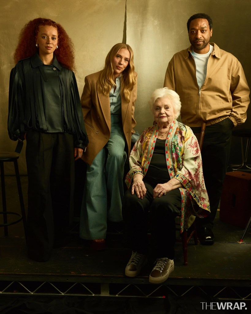 Erin Kellyman, actress, Scarlett Johansson, director, June Squibb, actress, and Chiwetel Ejiofor, actor, “Eleanor The Great”