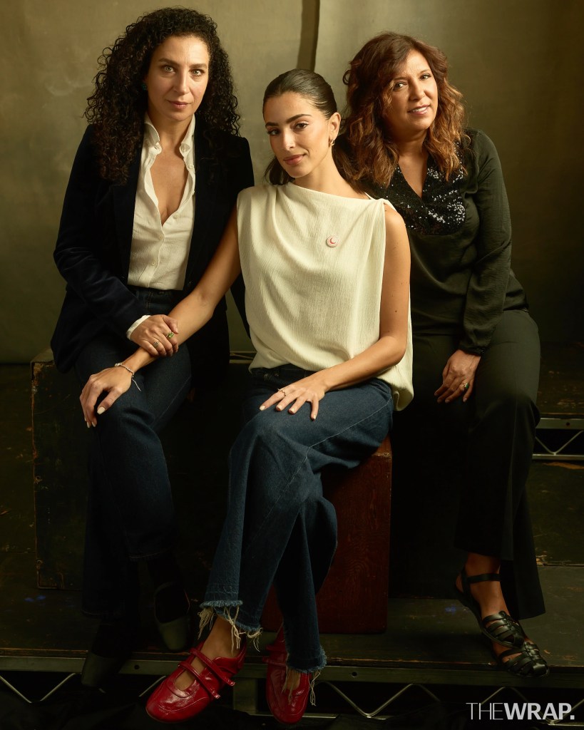 Lara Khoury, actress, Saja Kalani, actress, and Kaouther Ben Hania, director, writer, “A Voice of Hind Rajab”