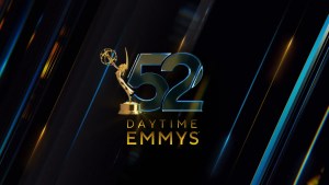 Logo for the 52nd Daytime Emmys next to an Emmy statue