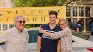 Kyle MacLachlan, Benito Skinner and Connie Britton in "Overcompensating" (Credit: Prime Video)