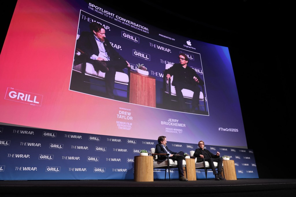 Drew Taylor, Senior Film Reporter, TheWrap and Jerry Bruckheimer, Award-Winning Producer "F1" speaks onstage at TheGrill 2025 during the Spotlight Conversation: The Road to âF1â with Jerry Bruckheimer