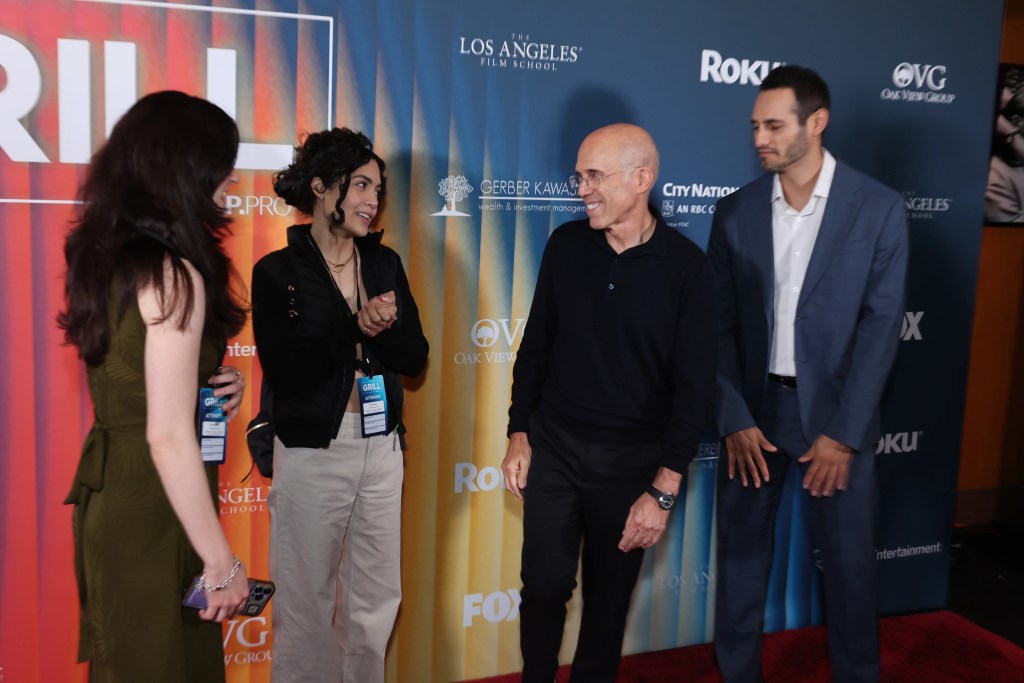 Jeffrey Katzenberg, Founding Partner, WndrCo pose for photograph with USC Film Students