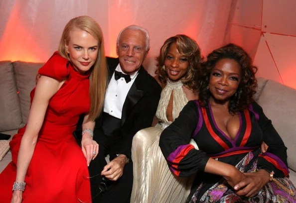 Nicole Kidman, Giorgio Armani, Mary J. Blige and Oprah Winfrey at the 2007 Vanity Fair Oscar party. Source: Getty Images