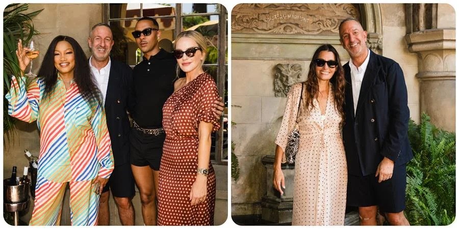 (Left) Garcelle Beauvais, Christos Garkinos, Rolland Ryan, Monet Mazur. (Right) Garkinos with Natalie Martina. Source: Max Christiansen for BFA