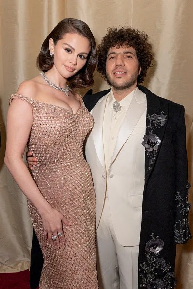Selena Gomez, wearing Ralph Lauren and Tiffany & Co, with Benny Blanco at the 97th Annual Oscars at Dolby Theatre on March 02, 2025 in Hollywood, California. Source: Getty