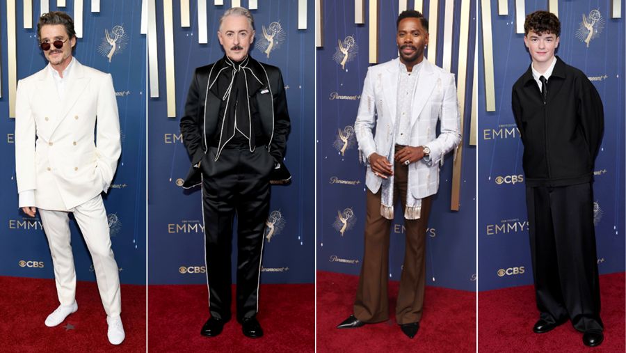 Pedro Pascal in Celine; Alan Cumming in Tanner Fletcher; Colman Domingo in Valentino and Owen Cooper in GapStudio at the 2025 Emmy Awards. Source: Getty Images